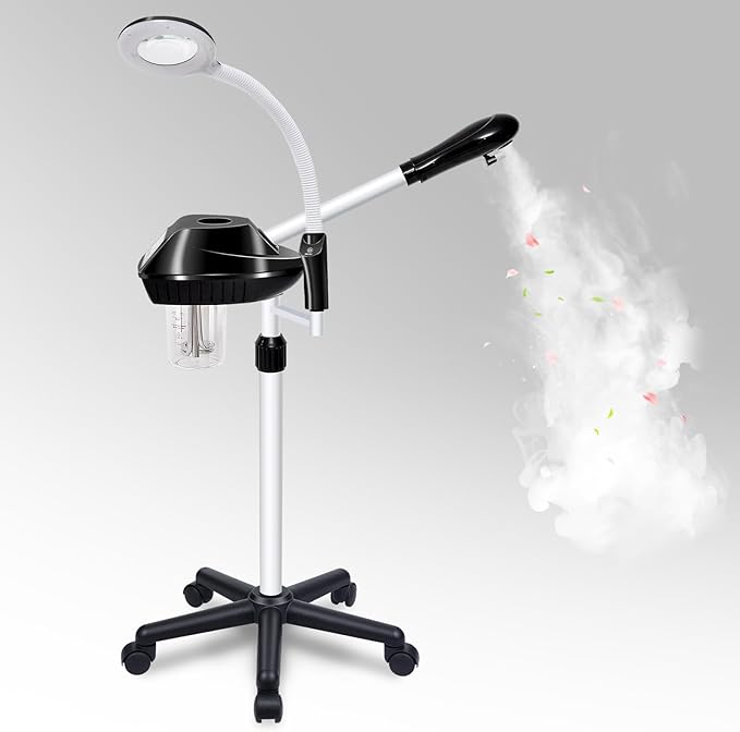 Professional Facial Steamer, 2 in 1 Facial Steamer on Wheels with 5X Magnifying Lamp, Steamer for Face Adjustable Height, Steamer for Facial for Salon, Spa and at Home Use-BrightBean Baby