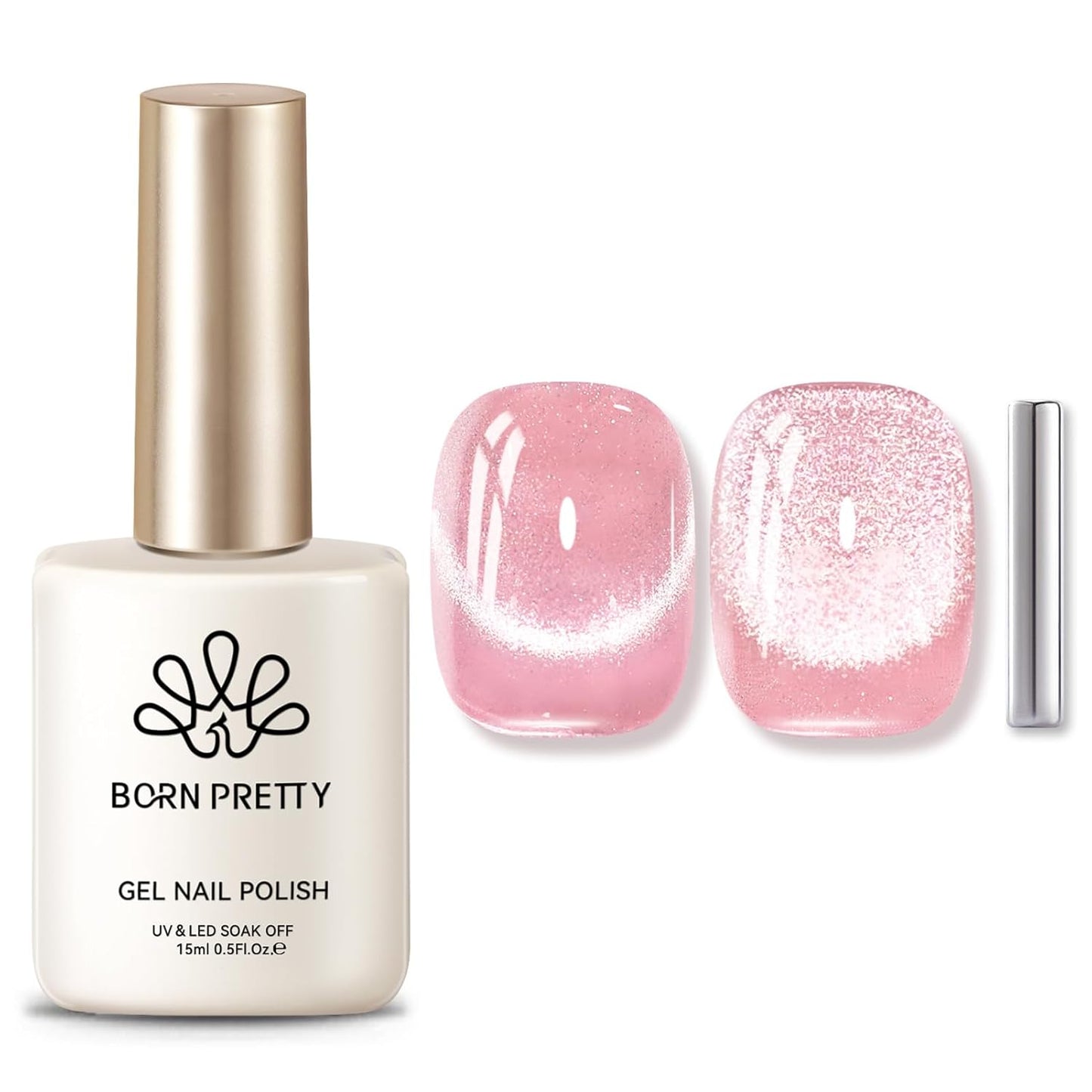 BORN PRETTY Cat Magnetic Eye Gel Nail Polish,Pink Myrtle Glitter Cat Magnetic Gel Nail Polish, Holographic Magnetic Nail Polish for Nail Art Manicure Salon DIY at Home 15ML-BrightBean Baby