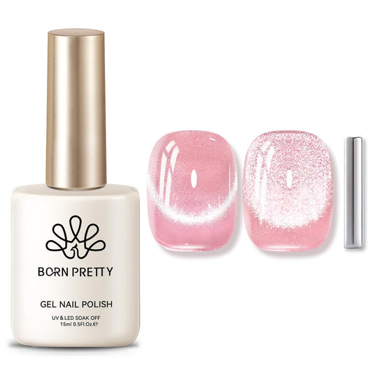 BORN PRETTY Cat Magnetic Eye Gel Nail Polish,Pink Myrtle Glitter Cat Magnetic Gel Nail Polish, Holographic Magnetic Nail Polish for Nail Art Manicure Salon DIY at Home 15ML-BrightBean Baby