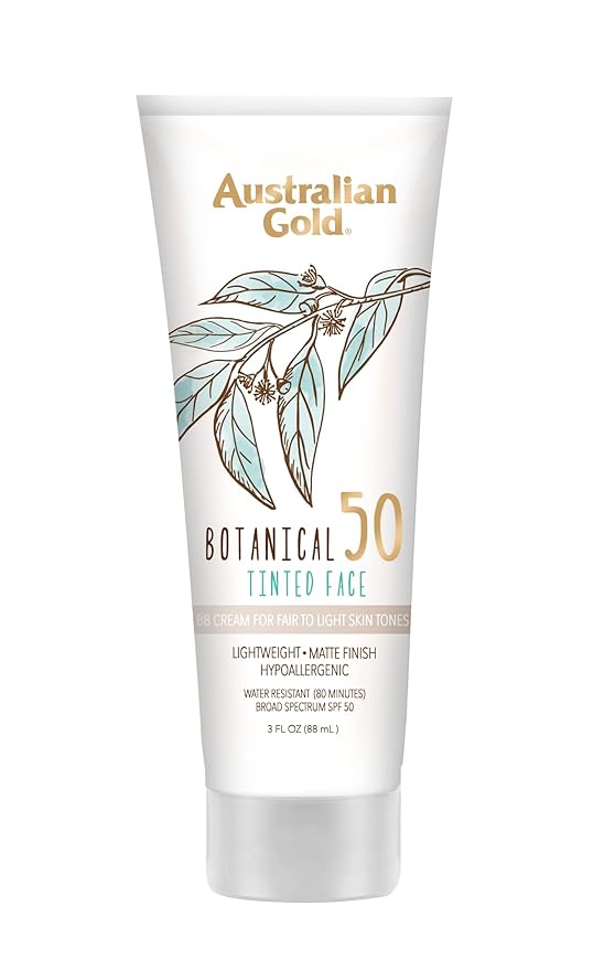 Australian Gold Botanical SPF 50 Tinted Face Sunscreen, Non-Chemical BB Cream, Water-Resistant, Matte Finish, Sensitive Skin, 3 FL Oz-BrightBean Baby