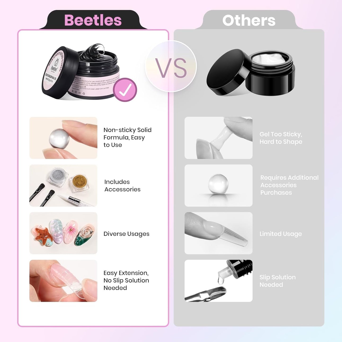 Beetles Solid Builder Gel for Nails, 20g *4 Colors Clear Pink White 3D Sculpting Gel Non-Sticky Hand Carving Nail Glue for 3D Nail Art with 3D Mold Chrome Nail Powder Tools Salon DIY at Home-BrightBean Baby