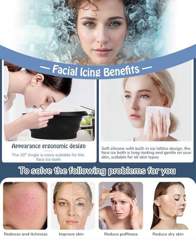 Face Ice Bath Bowl With Built-In Ice Tray, Silicone Ice Bowl Facial Folding Washbasin for Cold Plunge Therapy, Skin Tightening & Acne Relief, Reusable Ice Cubes Portable Spa Tool for Home & Travel-BrightBean Baby