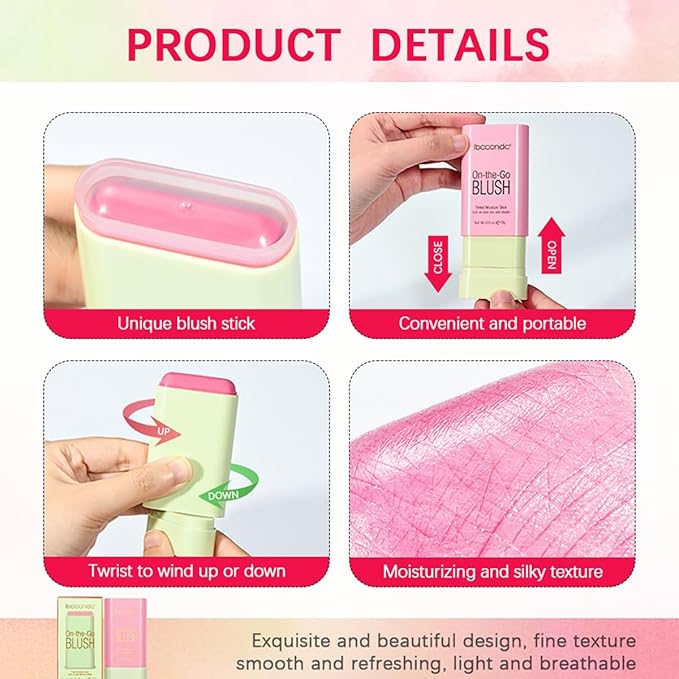 Multi-Use Makeup Blush Stick, Cream Blush Stick, Tinted Solid Moisturizer Stick for Cheek & Eyes & Lips, Waterproof Natural Nude Makeup, Suitable for All Skin (1#Shy Pink)-BrightBean Baby