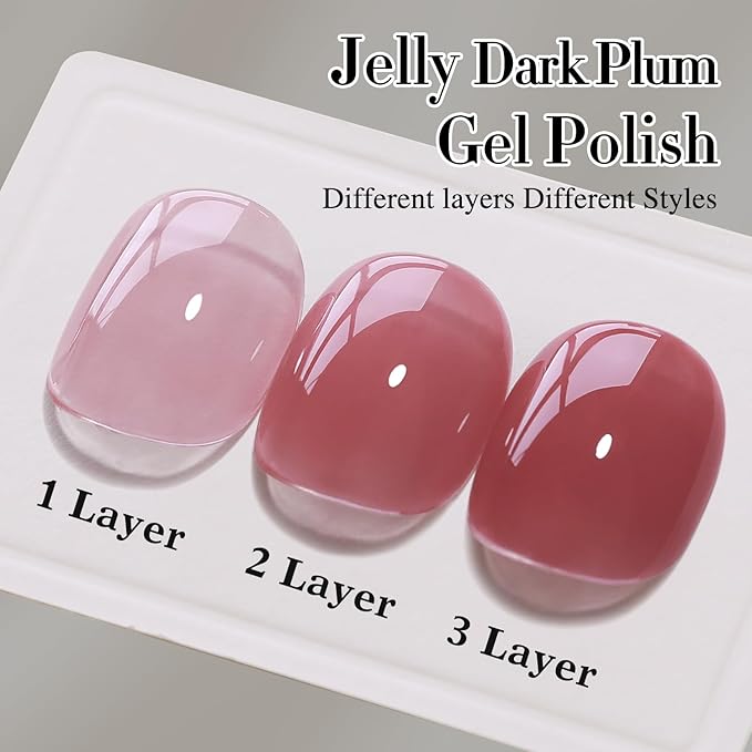 Double Rhythm 0.50 OZ Translucent Gel Polish Same Color Same Bottle Sheer Pastel Neutral Natural Milky 15 ML Jelly UV Nail Art DIY at Home (Deep Purple Pink-A1513)-BrightBean Baby