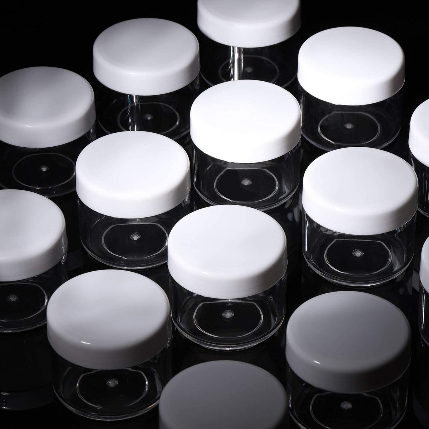 Refillable Cosmetic Sample Jars - 100 Pack 20g (0.7oz) White Small Travel Containers with Lids + 10 Mini Makeup Spatulas - BPA Free-BrightBean Baby