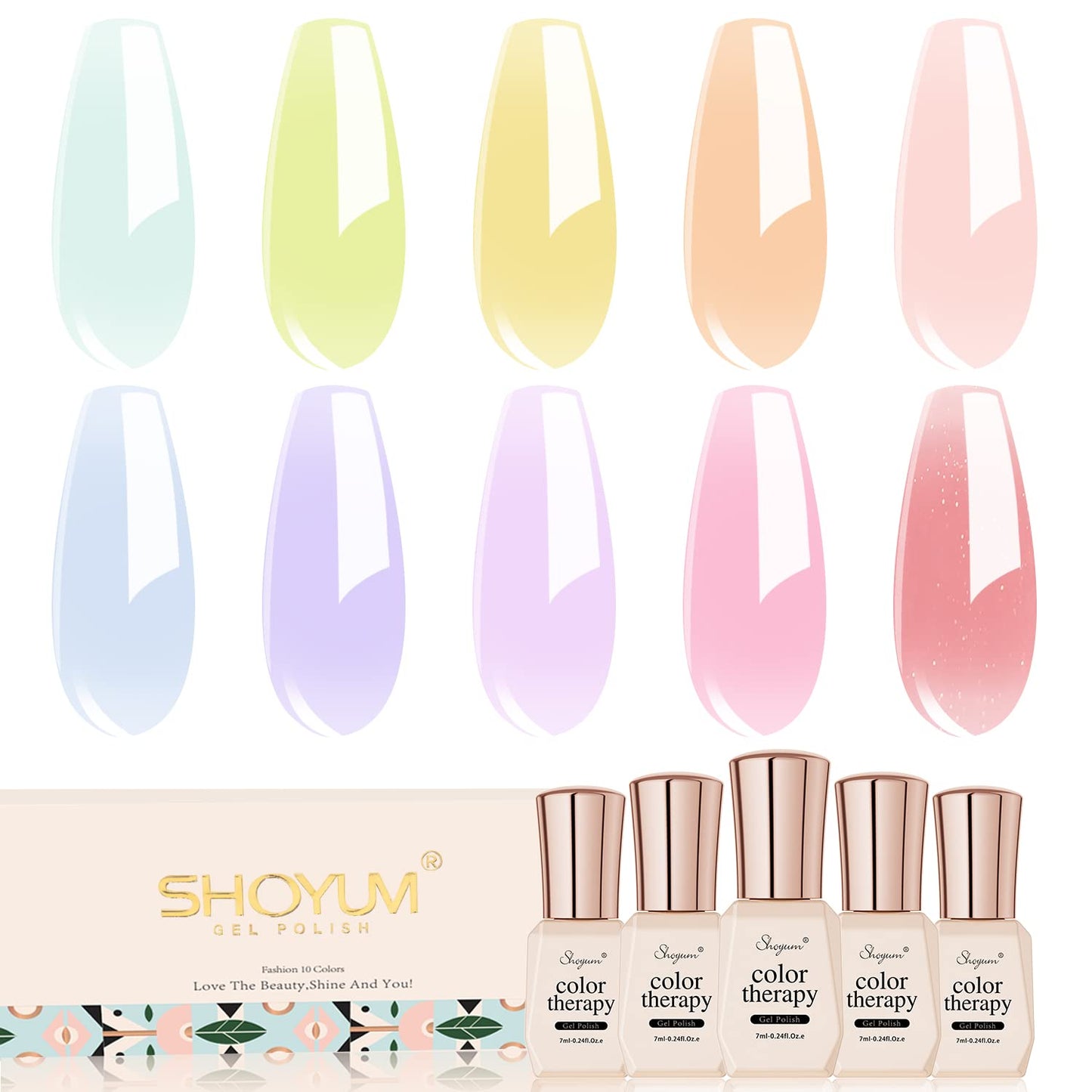 Jelly Pastel Gel Nail Polish Set 10Pcs Candy Colors Collection,Translucent Spring Summer nail gel polish Manicure at Home DIY Easter Mother's Day Gifts-BrightBean Baby