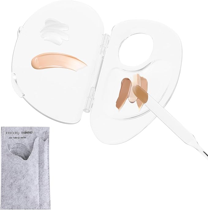 Makeup Mixing Palette, Handheld Foundation Mixing Palette with Foundation Spatula, 180 Degree Expansion Makeup Palette Tray for Makeup Artist and Beginner, Lipstick Eyeshadow Foundation Color Test-BrightBean Baby