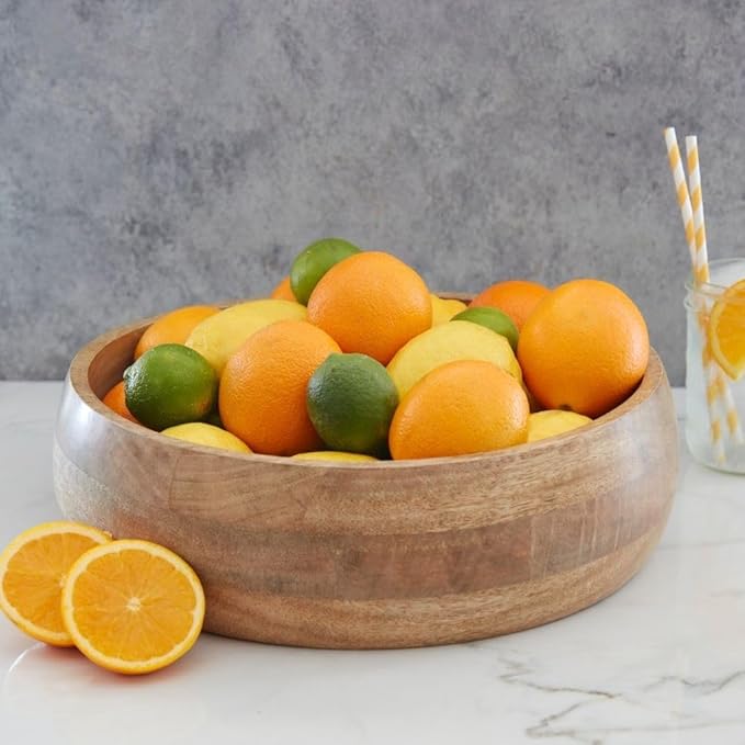 Large Salad Bowl, 15" Wide, Big Serving Dish for Pasta, Cut Fruit, Party, Catering, Wedding, Restaurant, Kitchen Countertop Fruit Bowl, Farmhouse Style, Mango Wood