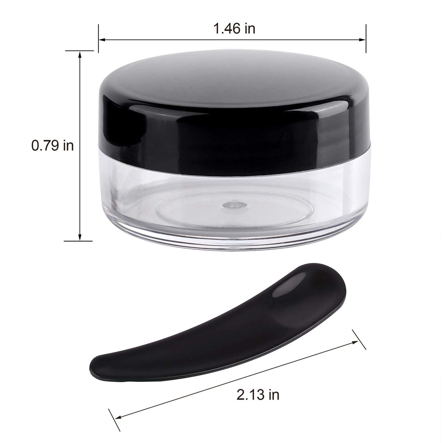 Refillable Cosmetic Sample Jars - 100 Pack 10g (0.35oz) Black Small Travel Containers with Lids + 10 Mini Makeup Spatulas - BPA Free-BrightBean Baby