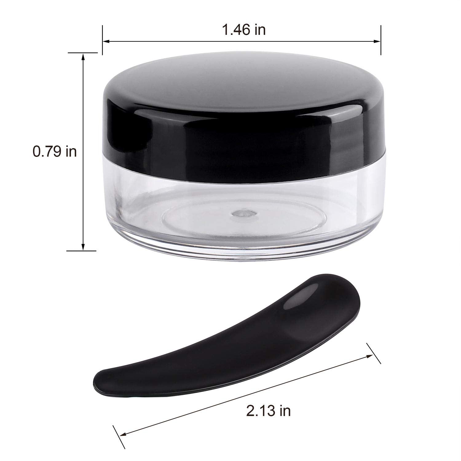 Refillable Cosmetic Sample Jars - 100 Pack 10g (0.35oz) Black Small Travel Containers with Lids + 10 Mini Makeup Spatulas - BPA Free-BrightBean Baby
