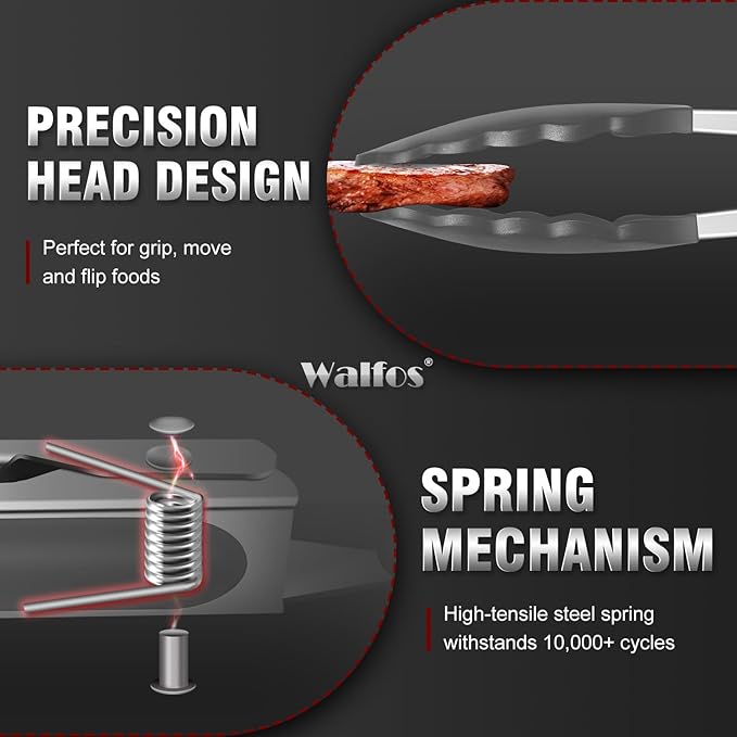 Heat Resistant Silicone Tongs Set - 600 Degrees, Kitchen Tongs for Cooking, Grilling, Turning - Stainless Steel and BPA Free Silicone Tips (7", 9" and 12 inch)