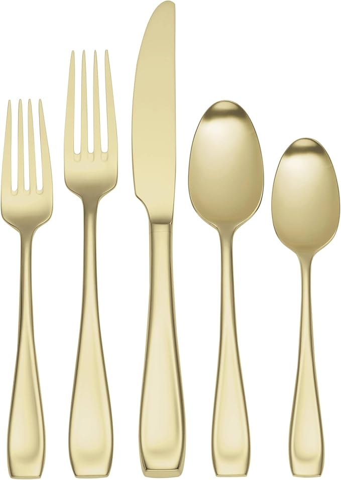 Oneida T711020PVDC Moda Satin Champagne 20 Piece Fine Flatware Set, Service For 4