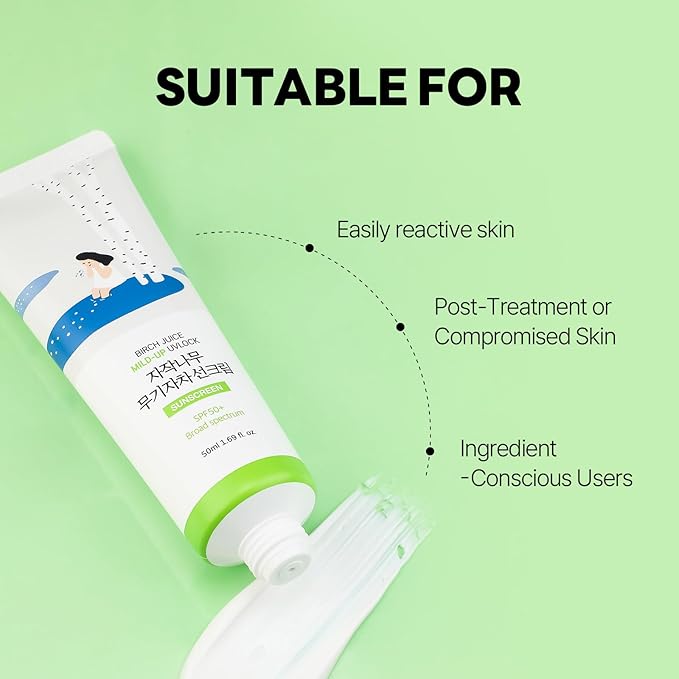 ROUND LAB Birch Juice Mild-up Sunscreen UV LOCK 1.69 Fl Oz | SPF 50+ broad spectrum, Mineral Zinc Oxide, for Sensitive Skin, Control Oil and Sebum, Korean Sunscreen-BrightBean Baby