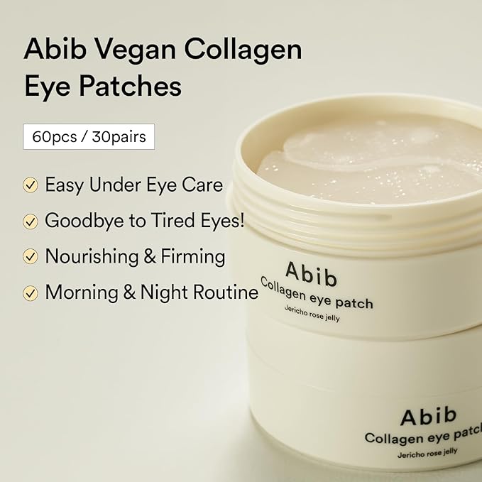 Abib Collagen Eye Patch Jericho Rose Jelly 60 Patches, Korean Under Eye Patches for Puffy Eyes and Dark Circles, Anti-Wrinkle, Collagen, Caffeine, Niacinamide, Ceramide, Antioxidant, Skin Care-BrightBean Baby