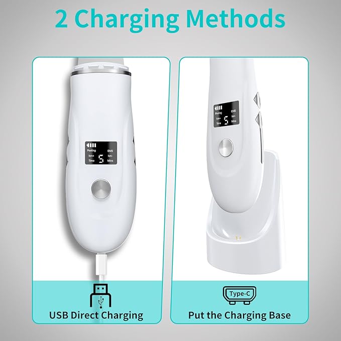 Skin Scrubber Face Spatula - 4-in-1 Deep Cleansing Tool for Pore Extraction, Fast Charging Dock Blackhead Remover Face Spatula for Facial Skincare Women Gift (White)-BrightBean Baby