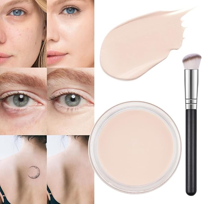 Kaely Pot Concealer Set,under Eye for Conceals Dark Circles, Waterproof Face Primer Makeup,Corrects Tattoo Concealer,Foundation Makeup Brush,Eye Ring corrector de ojeras 01, 01 IVORY WHITE-BrightBean Baby