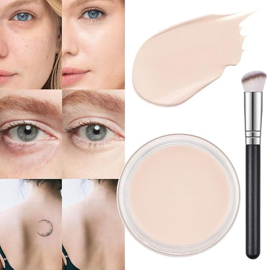 Kaely Pot Concealer Set,under Eye for Conceals Dark Circles, Waterproof Face Primer Makeup,Corrects Tattoo Concealer,Foundation Makeup Brush,Eye Ring corrector de ojeras 01, 01 IVORY WHITE-BrightBean Baby