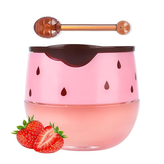 Strawberry Sleeping Lip Mask,Honey Balm Strawberry Lip Balm Honey Pot,Overnight Strawberry Lip Mask for Lip Care Product Moisturize Lip Skin,Plumping Lip and Hydrate Lips 1PC-BrightBean Baby