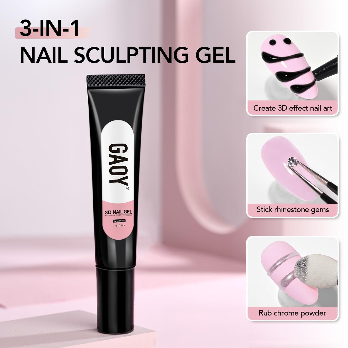 GAOY Black 3D Nail Gel, 15g Sculpting Gel for 3D Nail Art Designs Carving, Molding, Painting, No Wipe Gel for Gems & Charms Decoration, Salon DIY Use-BrightBean Baby