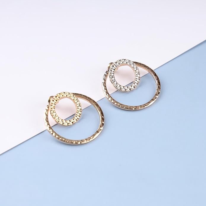 Vintage Crystal Circle Ear Jacket Earrings CZ Hollow Circle Hoop Earrings Gold Circle Earrings Minimalist Geometric Circle Stud Earrings Jewelry for Women-BrightBean Baby