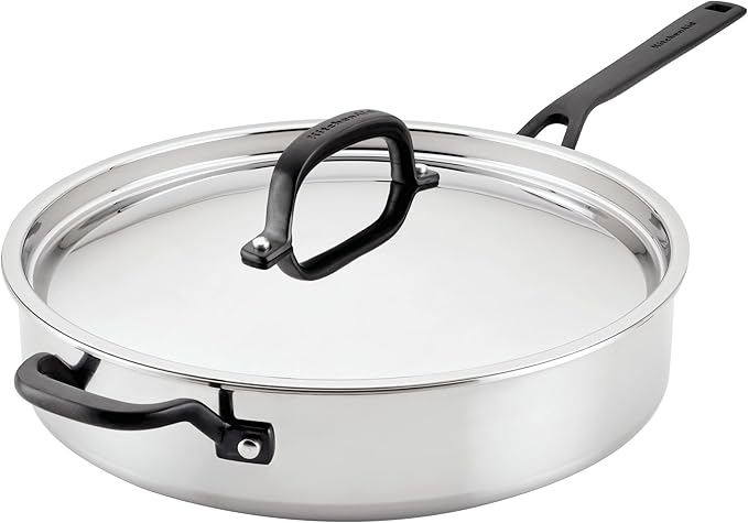 KitchenAid 5-Ply Stainless Steel Saute Pan with Lid 5 Quart
