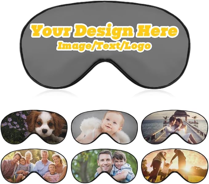 Custom Personalized Sleep Eye Mask Add Any Photo Text Logo Design Your Own Soft Blindfold Eyemask Blackout Eye Cover for Men Women Home Travel Offices, Gray, 8.1"x4.1"-BrightBean Baby