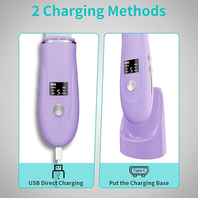 Skin Scrubber Facial Spatula - 4-in-1 Deep Cleansing Tool for Pore Extraction, Fast Charging Dock Blackhead Remover Face Spatula for Facial Skincare Women Gift (Purple)-BrightBean Baby