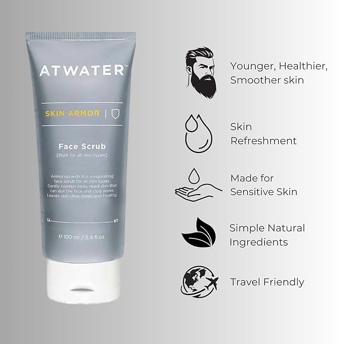 ATWATER Skin Armor Exfoliating Face Scrub,Men’s Facial Cleanser - Smoothes and Cleans Skin to remove Dead Skin - Travel Size Mens Face Exfoliator Leaving you Fresh and Vibrant - 3.4 oz (2 pack)-BrightBean Baby