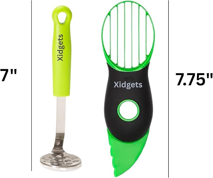 2pc Avocado Tool Set in Box - 3-in-1 Avocado Slicer with Cutter & Pit Remover + Mini Masher - Kitchen Utensil Gift Set for Guacamole Lovers by Xidgets (Zippy Green/Zippy Green)