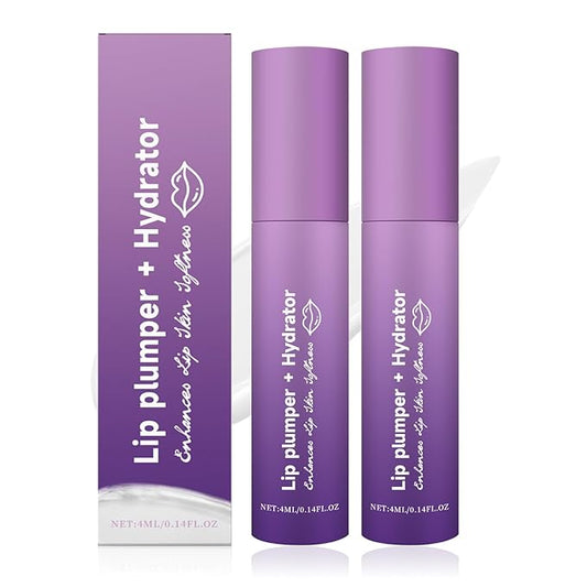 2Pcs Lip Plumper + Hydrator Lip Balm,Instant Volumizing Gloss with Hyaluronic Acid & Anti-Aging Ingredients,High-Shine Moisturizer for Smooth,Plump Lips,Cooling & Non-Sticky Formula-BrightBean Baby
