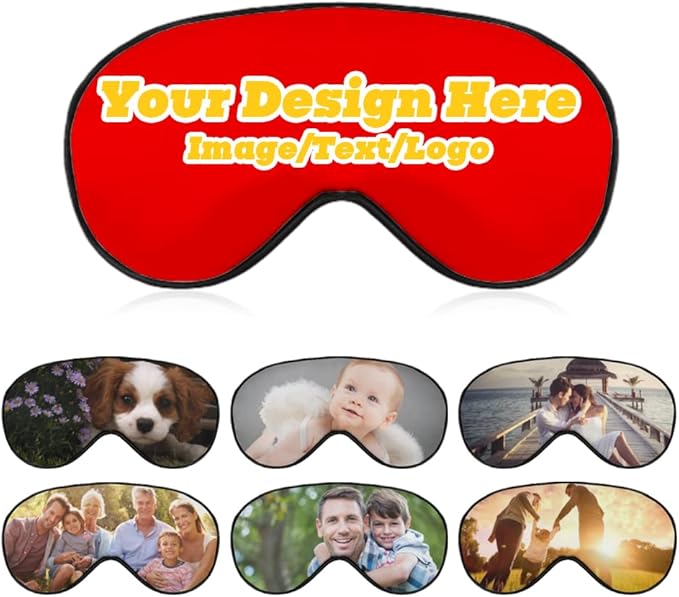 Custom Personalized Sleep Eye Mask Add Any Photo Text Logo Design Your Own Soft Blindfold Eyemask Blackout Eye Cover for Men Women Home Travel Offices, Red, 8.1"x4.1"-BrightBean Baby