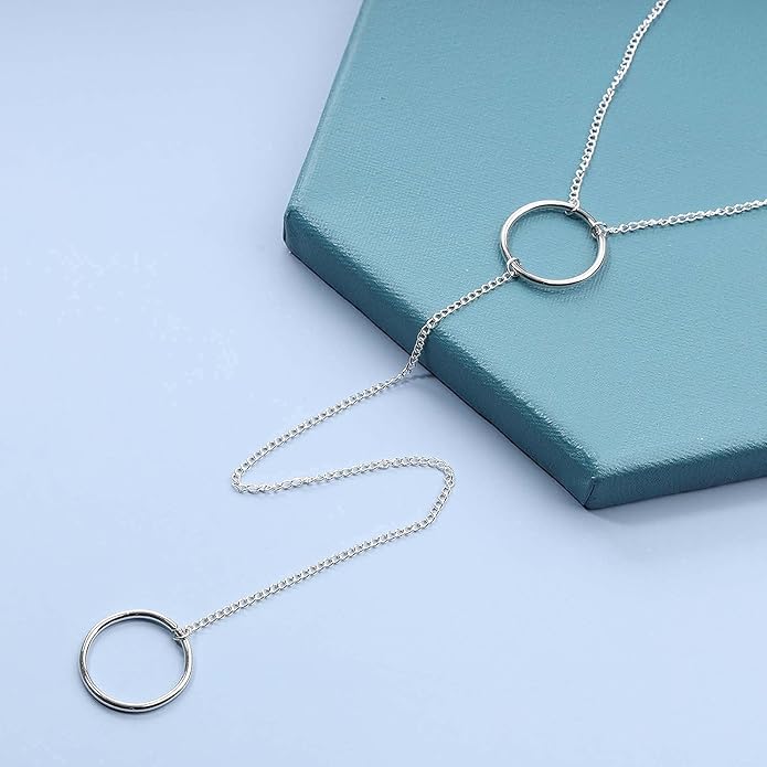 Boho Long Circle Pendant Necklace Silver Y Lariat Necklace Minimalist Y Drop Chain Necklace Jewelry for Women-BrightBean Baby
