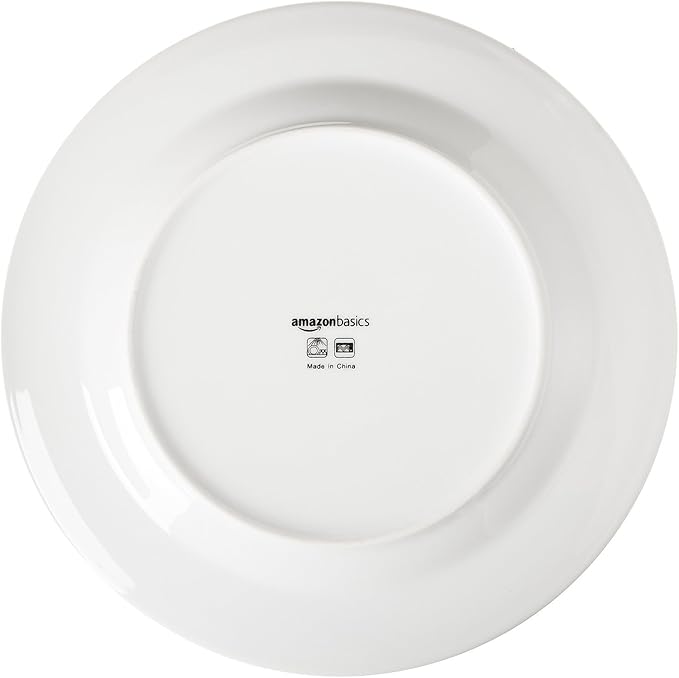 Amazon Basics Kitchen Dinnerware Set, Microwave and Dishwasher Safe, Plates, Bowls, Service for 6, 18-Piece, White