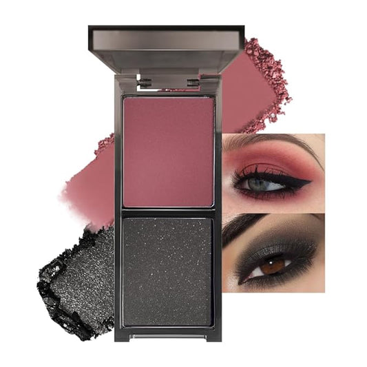 Wine Red Black Two Color Matte Shimmer Eyeshadow,Bright High Pigment Eye Shadow Powder,Professional Long-Lasting Waterproof Makeup Palette,Blendable,Easy-To-Apply and Compact for Travel-BrightBean Baby