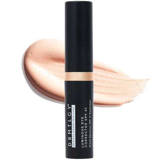 DRMTLGY Luminous Eye Corrector SPF 41, Under Eye Color Corrector for Dark Circles, Anti-Aging Tinted Eye Cream, Hydrating Eye Serum with Peach Undertone, Fair-BrightBean Baby
