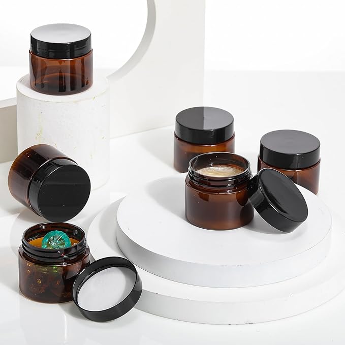 SATINIOR 24 Pieces Empty Clear Plastic Jars with Lids Round Storage Containers Wide Mouth for Beauty Product Cosmetic Cream Lotion Liquid Butter Craft and Food(Amber Lid,2 oz)-BrightBean Baby