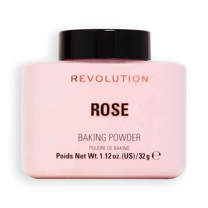 Revolution Beauty, Loose Baking Powder, Makeup Setting Powder, Long Lasting Coverage, Mattifies & Reduces Shine, Rose, 1.13 Oz-BrightBean Baby