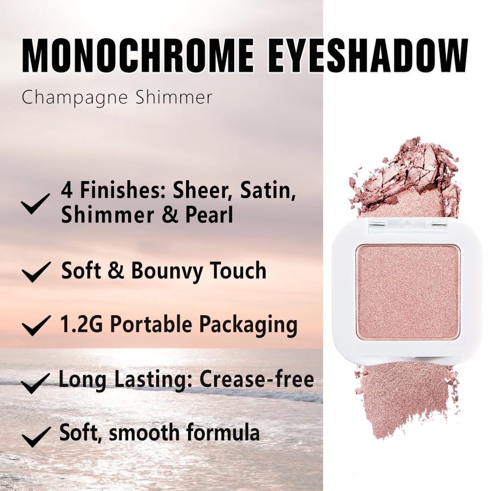 Glittler Single Eye Shadow Palette Makeup, Champagne Shimmer Monochrome Eyeshadow For Old Women, Pigmented Waterproof Sombras Para Ojos, Vegan, Talc, Paraben & Cruelty Free, 03-BrightBean Baby
