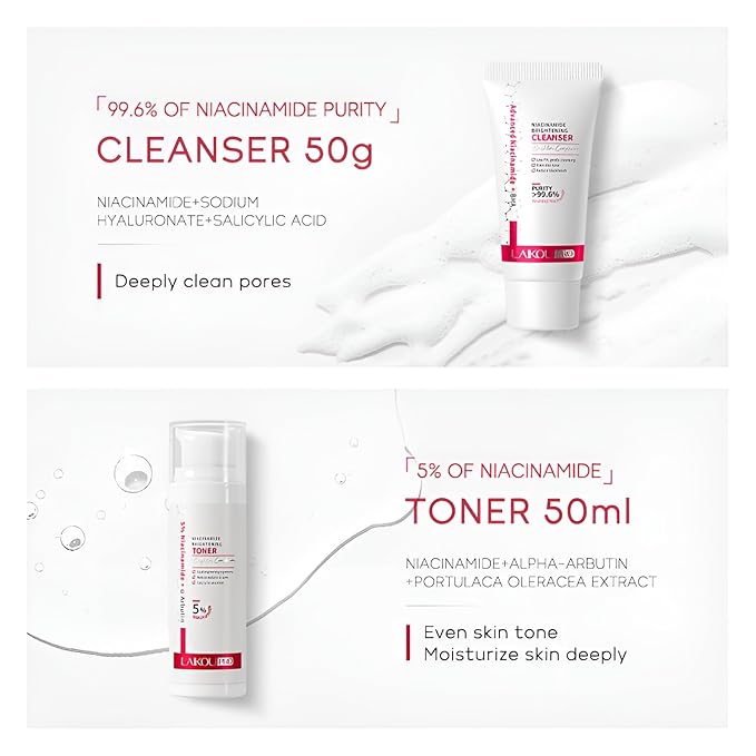 Niacinamide Skincare Set: 4pcs Beauty Kit with Cleanser, Toner, Serum, & Facial Cream - Hydrates & Evens Skin Tone - TSA-Friendly Travel Sizes, Perfect Gift for Women, Moms, & Teens-BrightBean Baby