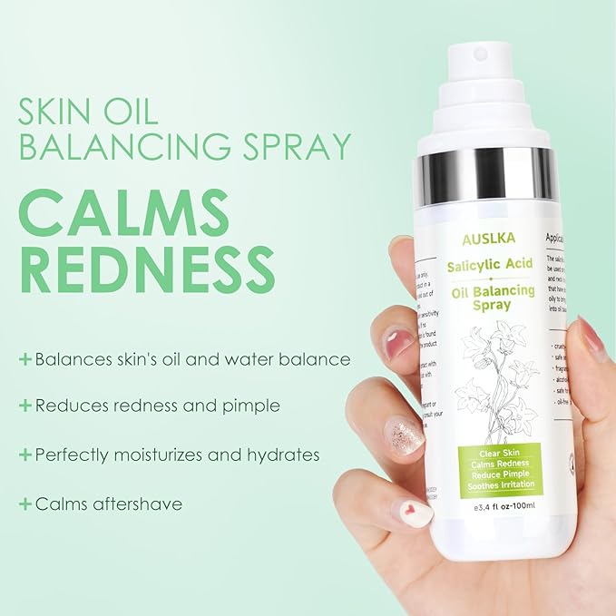 AUSLKA Salicylic Acid Oil Balancing Spray with 2% Salicylic Acid Regulates Skin Balance for Pimple and Oily Skin, Fruit Acid Spray for Face & Body (3.4 Fl Oz)-BrightBean Baby