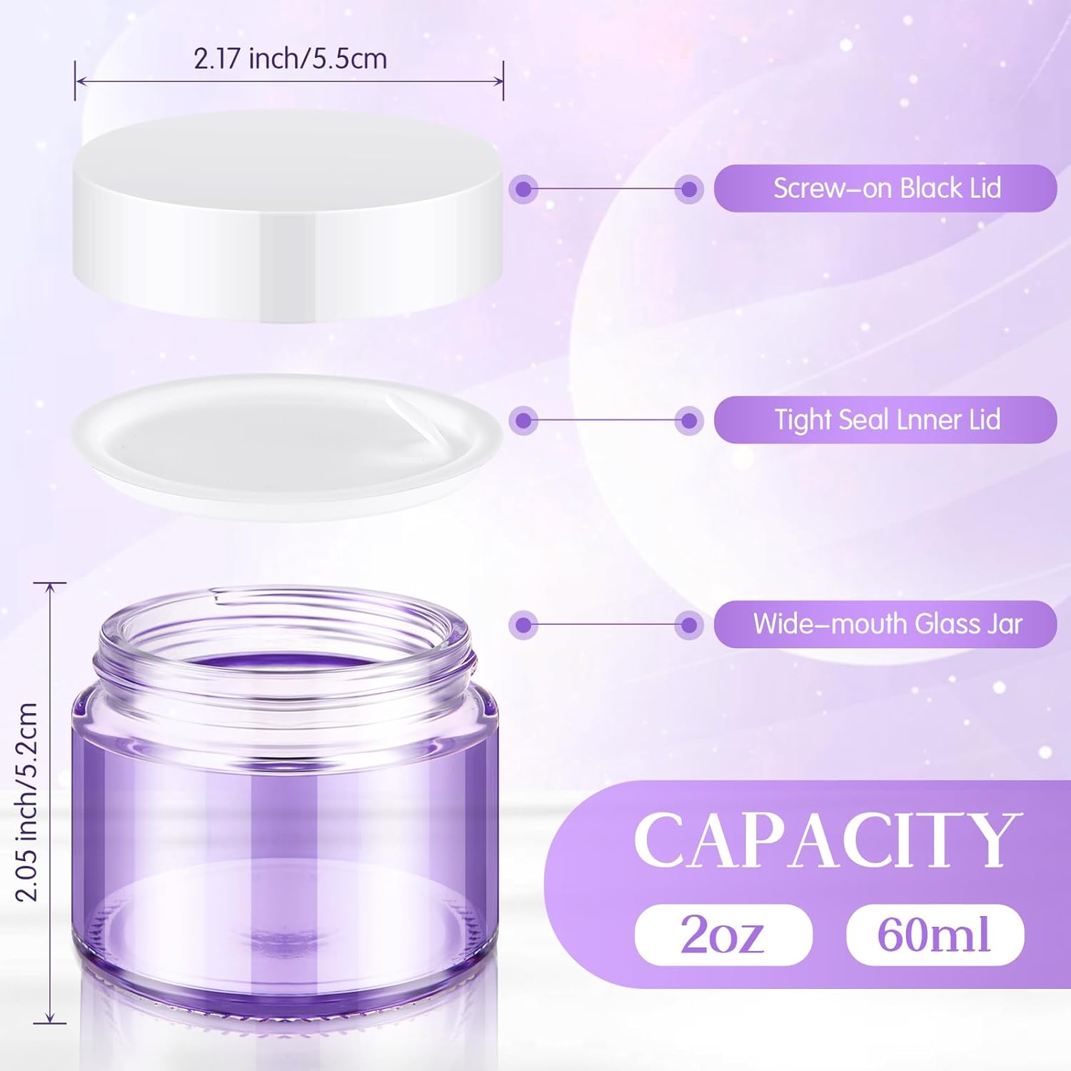 Domensi 32 Pcs 2 oz Glass Jars with Lids Travel Size Round Leakproof Empty Cosmetic Jars with Inner Liners Lid for Storing Makeup Lotions Face Cream Ointments Candle DIY Making (Light Purple)-BrightBean Baby