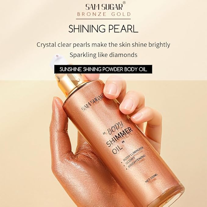 Shimmer Body Oil, Long Lasting Moisturizing Body Glow Glitter for Women Face Luminizer Highlighter Makeup 100ml Shimmer Oil for Glowing Skin Lotion (Medium Rose Gold)-BrightBean Baby