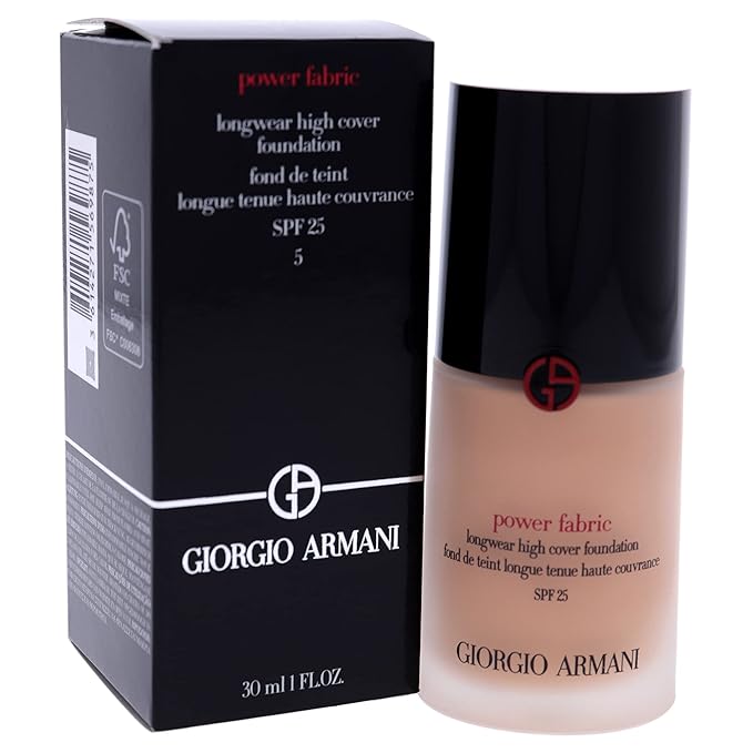GIORGIO ARMANI Power Fabric Longwear High Cover Foundation SPF 25, # 5 Light, Neutral, 30 ml-BrightBean Baby