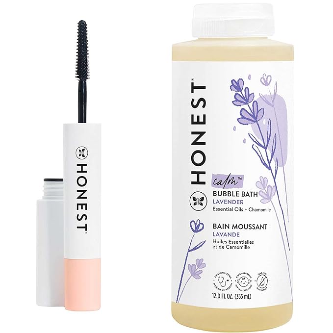 Honest Beauty Extreme Length Volumizing Clean Mascara + Honest Lavender Foaming Bubble Bath Bundle | Naturally Derived + Cruelty Free | 0.27 fl oz, 12 fl oz-BrightBean Baby