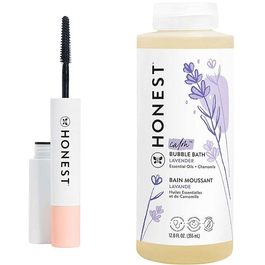 Honest Beauty Extreme Length Volumizing Clean Mascara + Honest Lavender Foaming Bubble Bath Bundle | Naturally Derived + Cruelty Free | 0.27 fl oz, 12 fl oz-BrightBean Baby