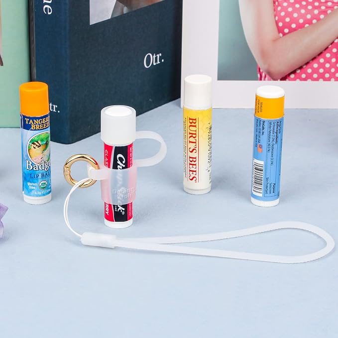 Desing Wish Silicone Lip Balm Holder with Cap Cover Portable Chapstick Holder Keychain Sleeve Lip Balm Key Chain with Key Ring and Wrist Strap Lanyard - Transparent-BrightBean Baby