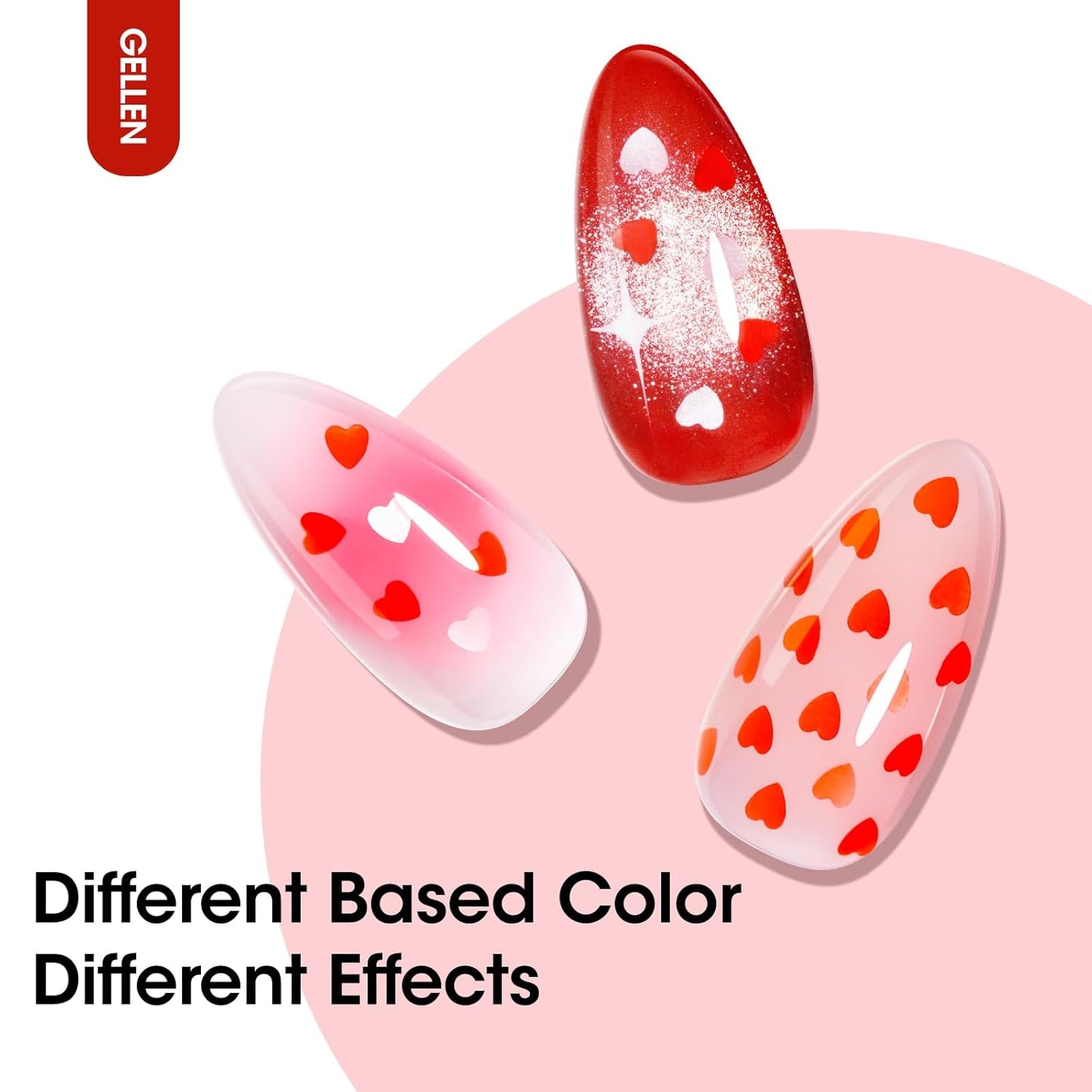 GELLEN Gel Nail Polish, 18ML Clear Nail Polish With Pink & Red Heart Shape, Valentine Gift for Her, Soak Off UV Gel Polish No Wipe, Glitter Gel Nail Polish with Stick DIY at Home-BrightBean Baby