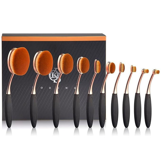 Yoseng Makeup Brushes Set 10Pcs Professional Oval Toothbrush Foundation Cream Contour Powder Blush Conceler Eyeliner Blending Brush New Fashionable Super Soft Cosmetic Brushes Tool with Box(Rose Gold)-BrightBean Baby