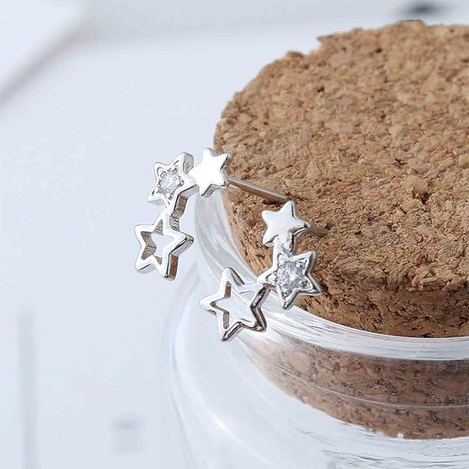 Boho Rhinestone Star Ear Climber Earrings Silver Cluster Star Earrings Minimal Crawler Earrings Vintage Studs Earrings Jewelry for Women and Girls-BrightBean Baby