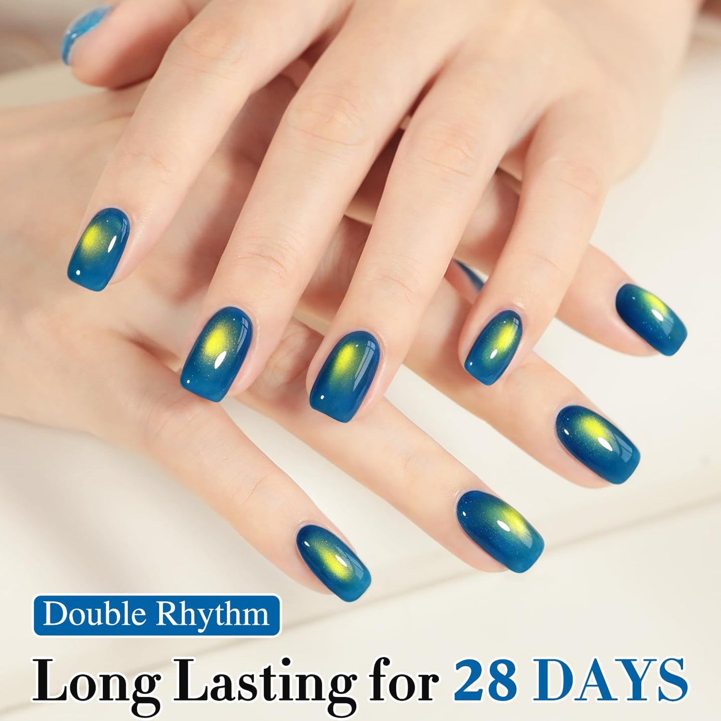 Double Rhythm Jelly Glass Cat Eye Gel Polish with Magnet 15ML Holographic Glitter Shimmer Translucent Sheer Color Magnetic Nail Polish Salon DIY at Home (Golden Blue-MC1255)-BrightBean Baby